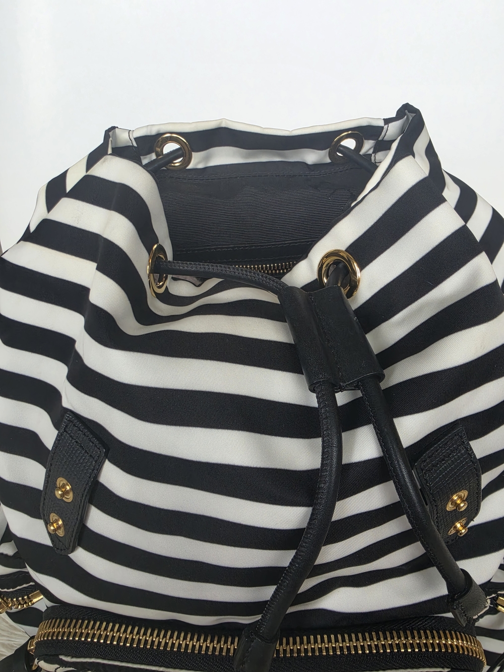 Burberry Black & White Striped Backpack with Embroidered Patches - Picture 9 of 16